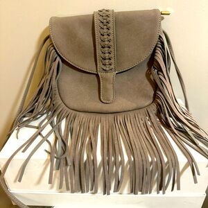 Gray Suede shoulder bag.